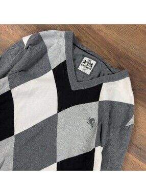 Y2K Express Argyle V-Neck Sweater Mens M Grey Black White